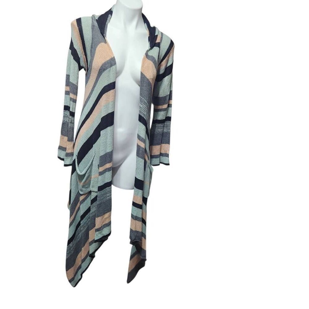 Elan‎ waterfall open cardigan lifetime colorful stripe hooded pockets small